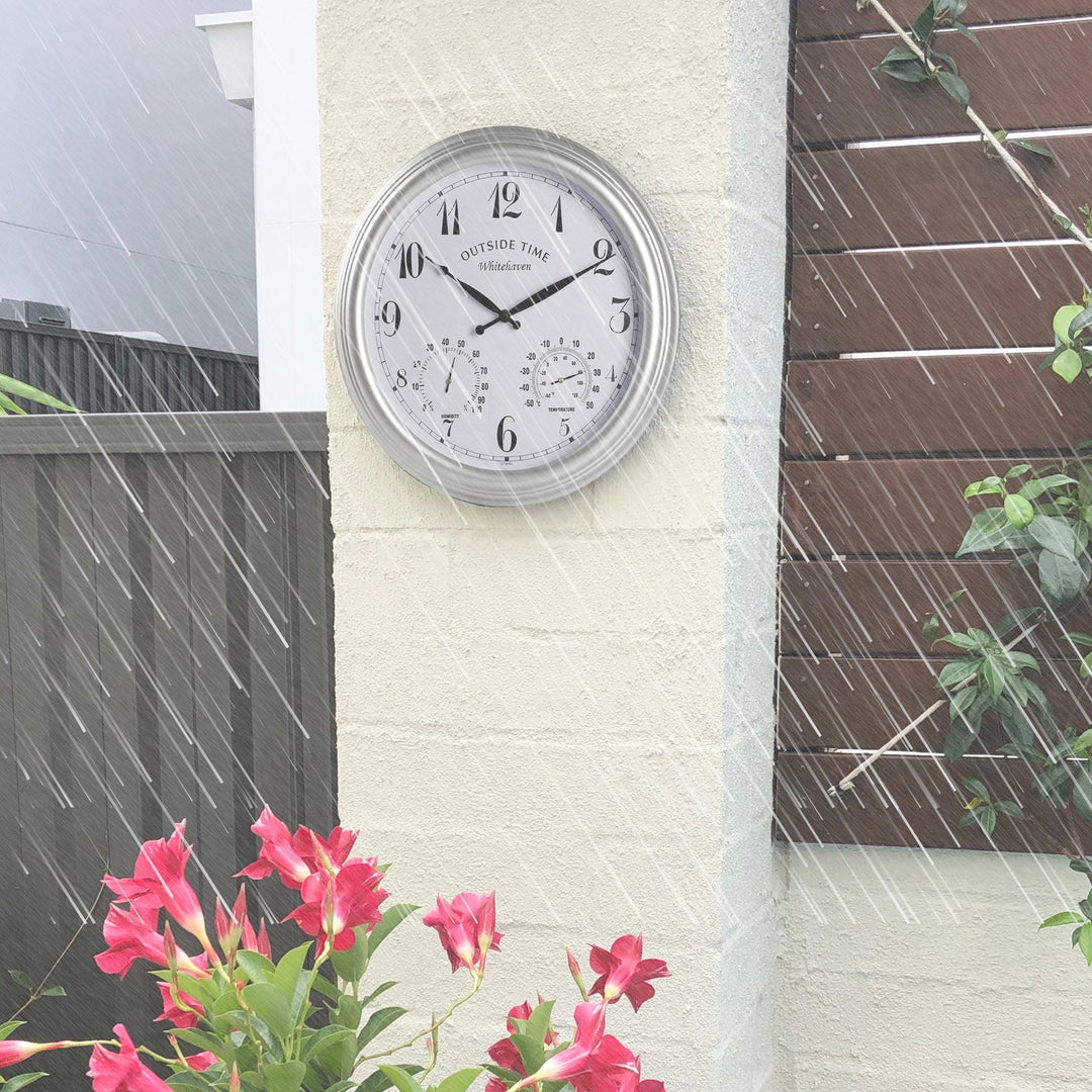 Outside Time Whitehaven Waterproof Outdoor Temp Hygro Wall Clock Silver Grey 38cm OT WH01 4