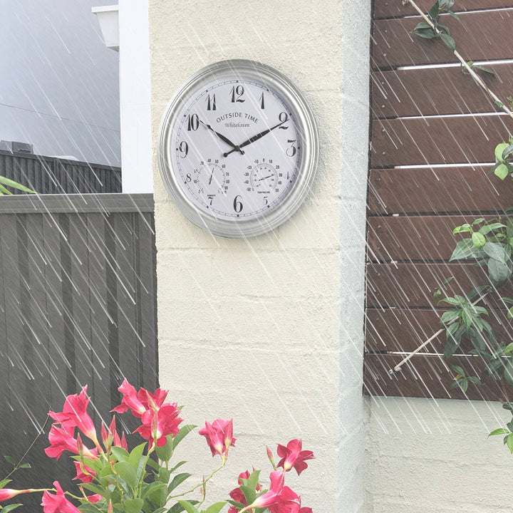 Outside Time Whitehaven Waterproof Outdoor Temp Hygro Wall Clock Silver Grey 38cm OT WH01 4