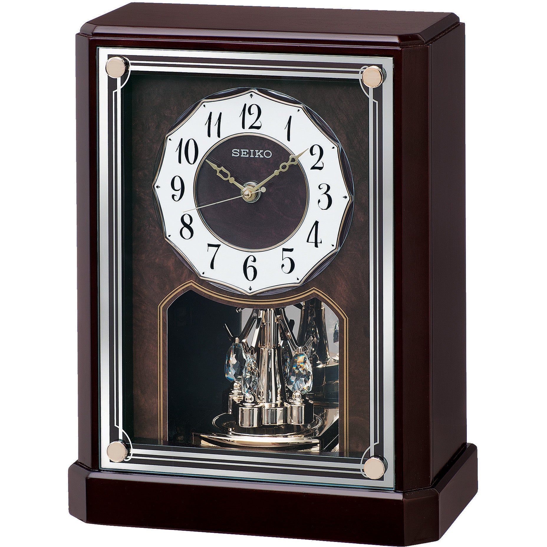 Seiko Zuri Anniversary Rotating Pendulum Mantel Clock Brown Oh Clocks