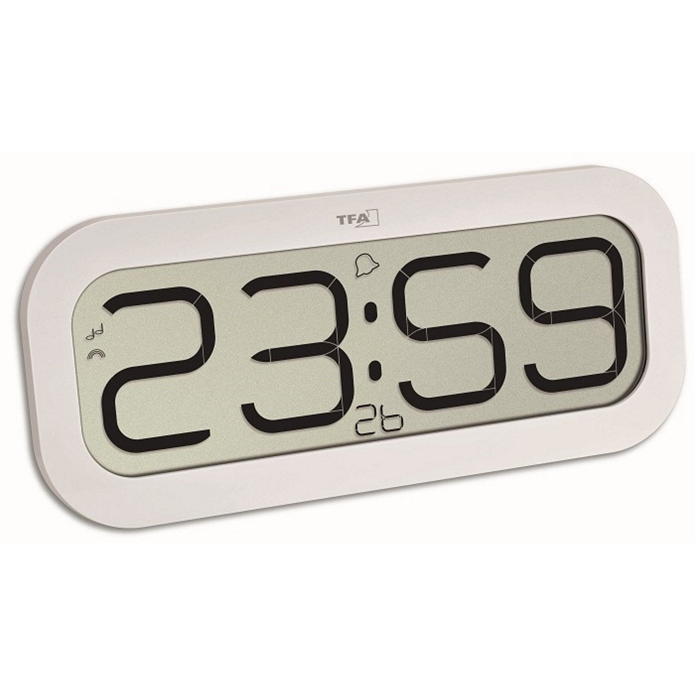 TFA BimBam Hourly Chime Digital Alarm Wall or Table Clock White 32cm Oh Clocks