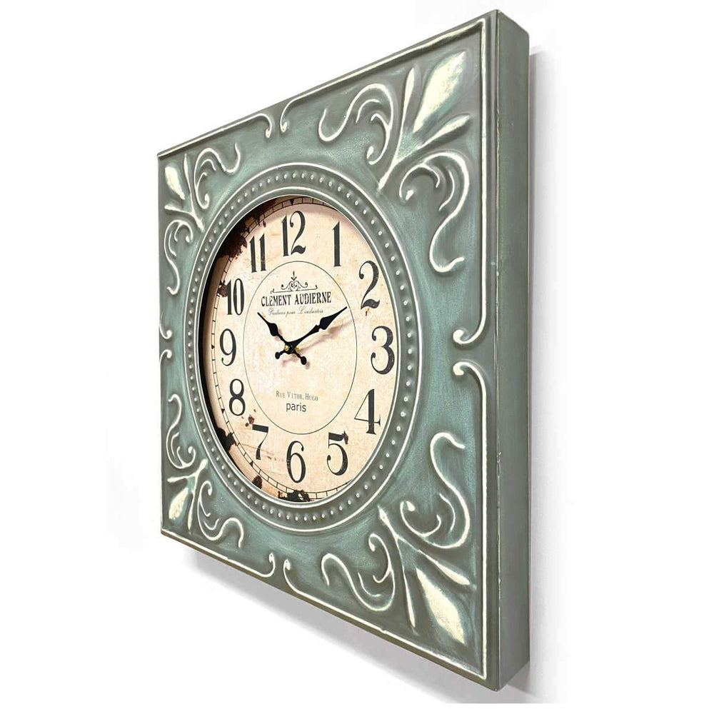 Victory Clement Audierne Green Pressed Metal Flower Frame Wall Clock 60cm CHH-881 2