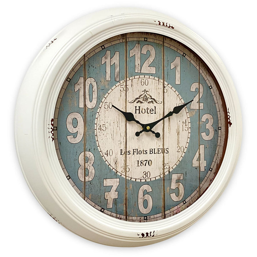 Victory Hotel Les Flots Bleus Vintage Metal Wall Clock White Blue 46cm CHH-553 1