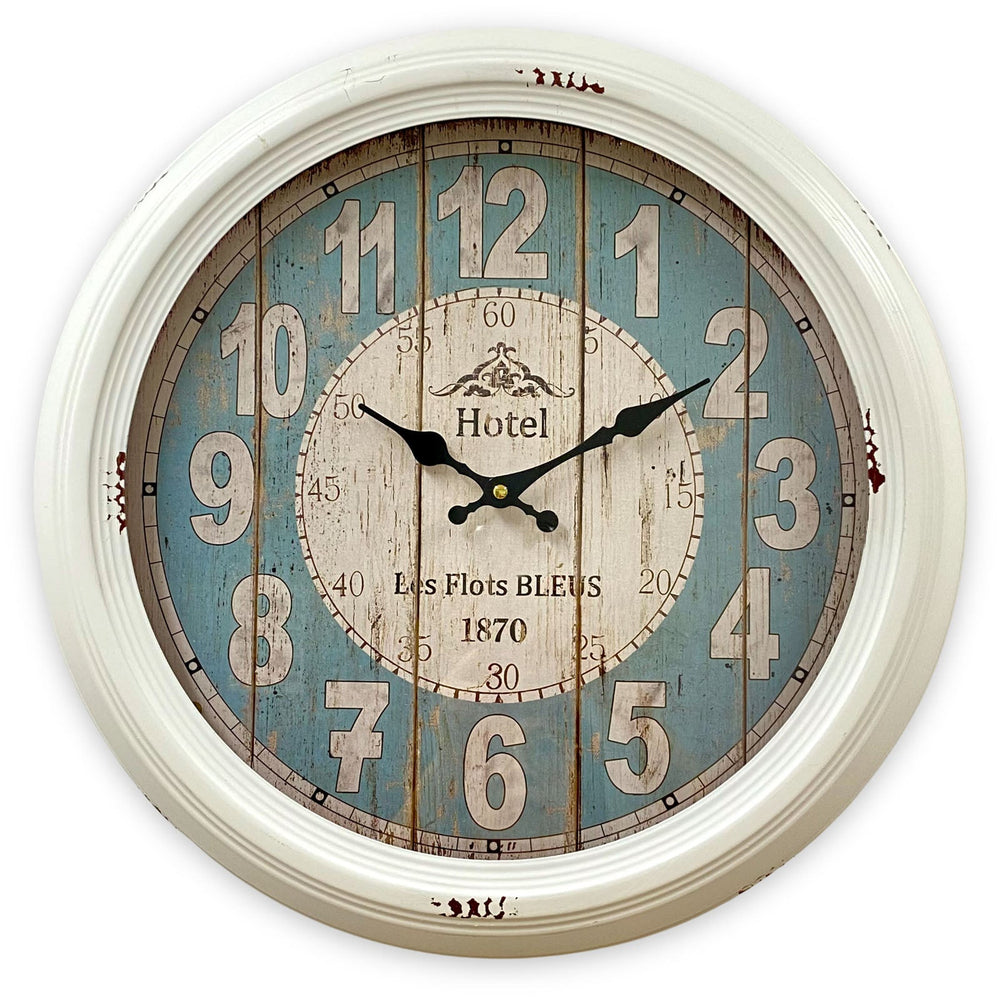 Victory Hotel Les Flots Bleus Vintage Metal Wall Clock White Blue 46cm CHH-553 2
