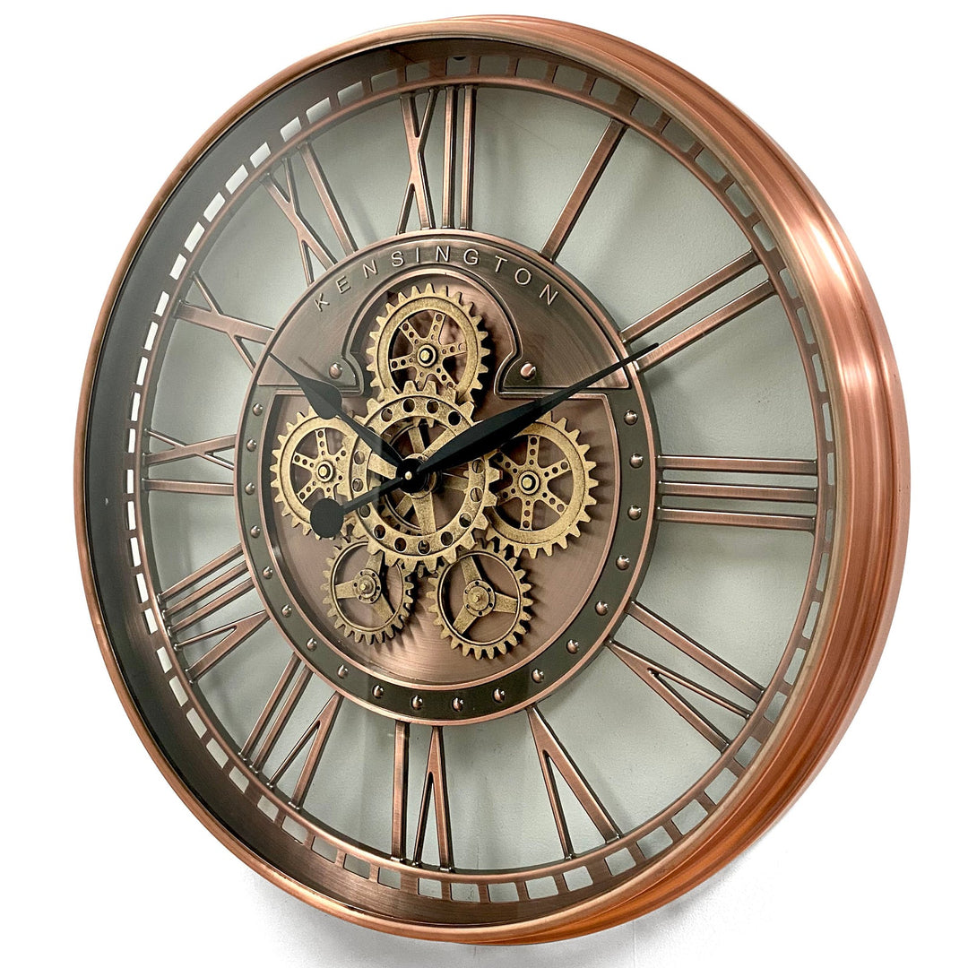 Victory Kensington Industrial Copper Wash Iron Moving Gears Wall Clock 70cm CCM-1755 5