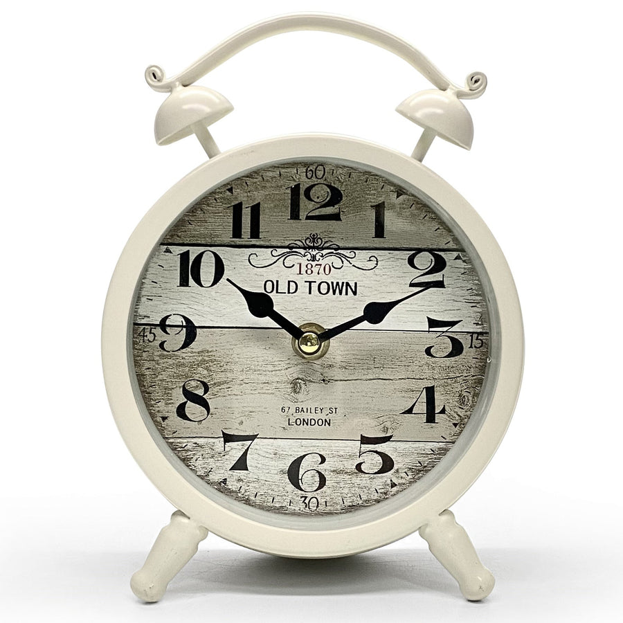 Victory Old Town Faux Twin Bell Metal Vintage Desk Clock Off White 21cm THH-33 1