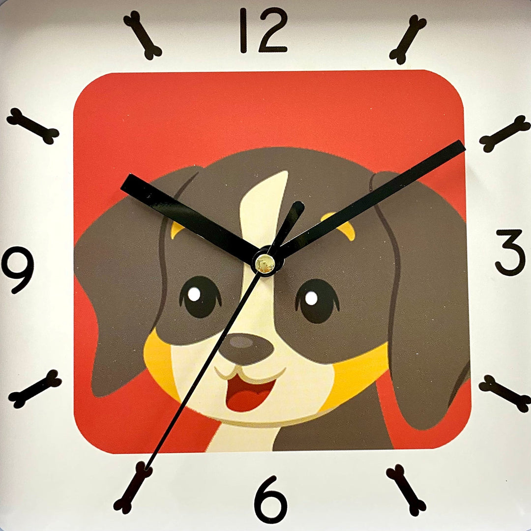 Victory Puppy Dog Tiny Square Wall Clock Red 19cm CJH-6003R 5