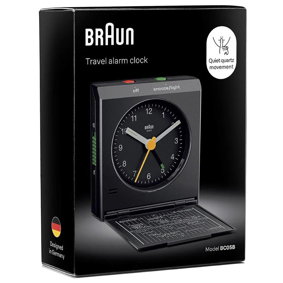 Braun Classic Compact Folding Travel Analogue Alarm Clock Black