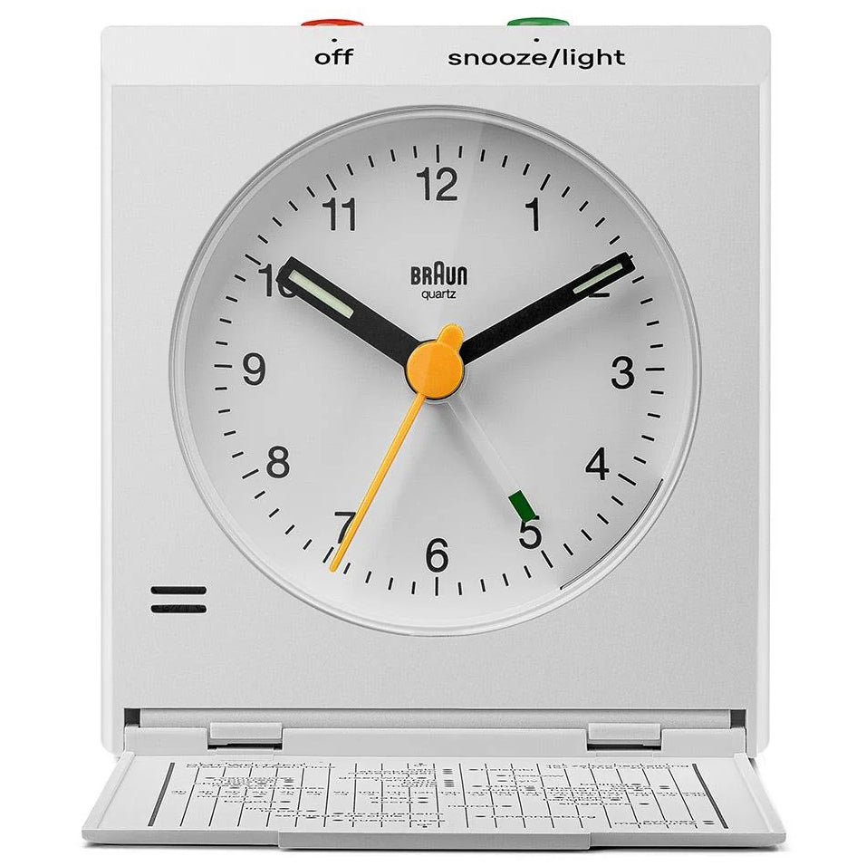 Braun Classic Compact Folding Travel Analogue Alarm Clock White