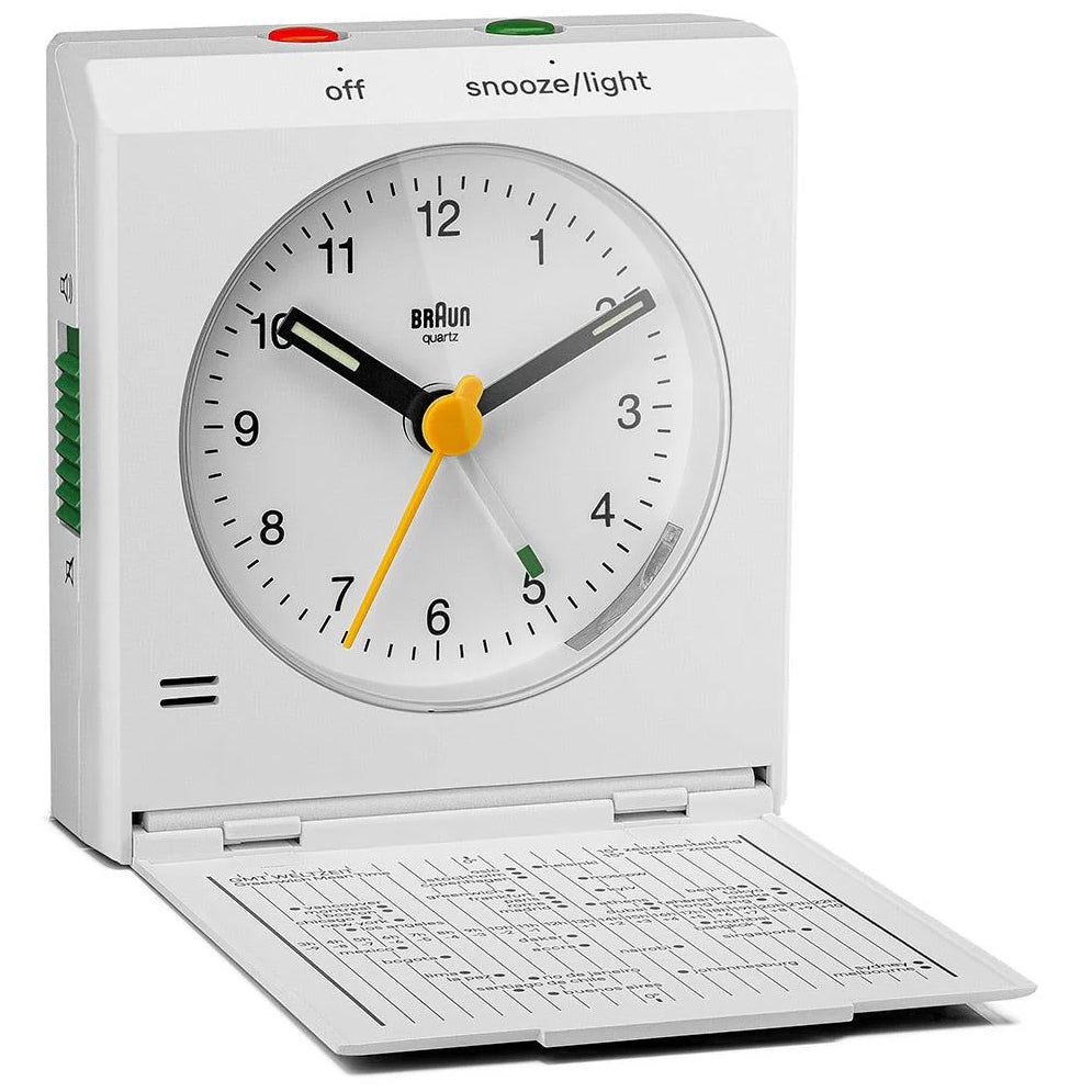 Braun Classic Compact Folding Travel Analogue Alarm Clock White