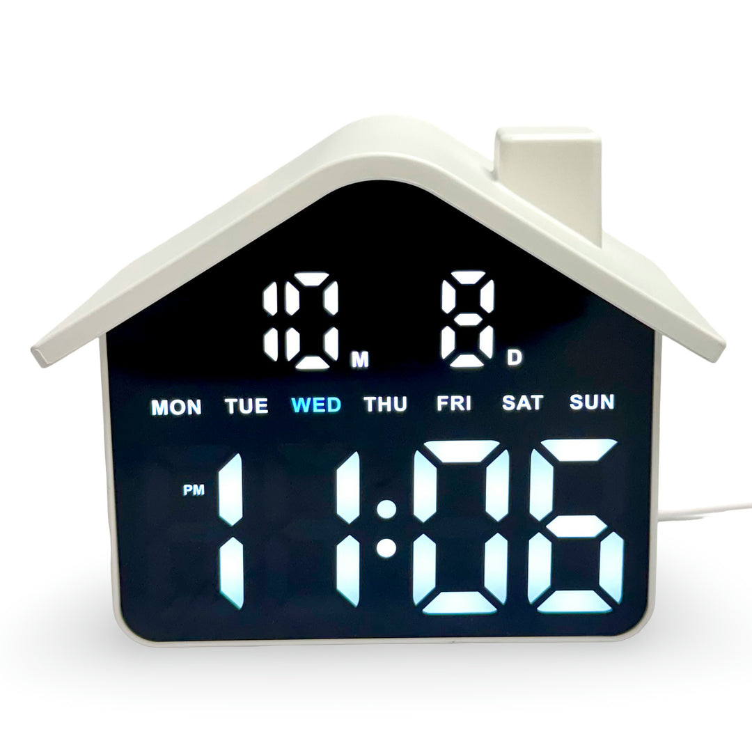Checkmate Aviary USB Powered House Digital Day Date Desk Clock White 14cm TGH-8063WT 1