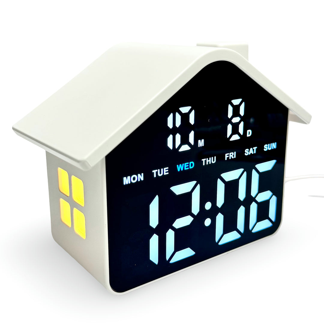 Checkmate Aviary USB Powered House Digital Day Date Desk Clock White 14cm TGH-8063WT 3