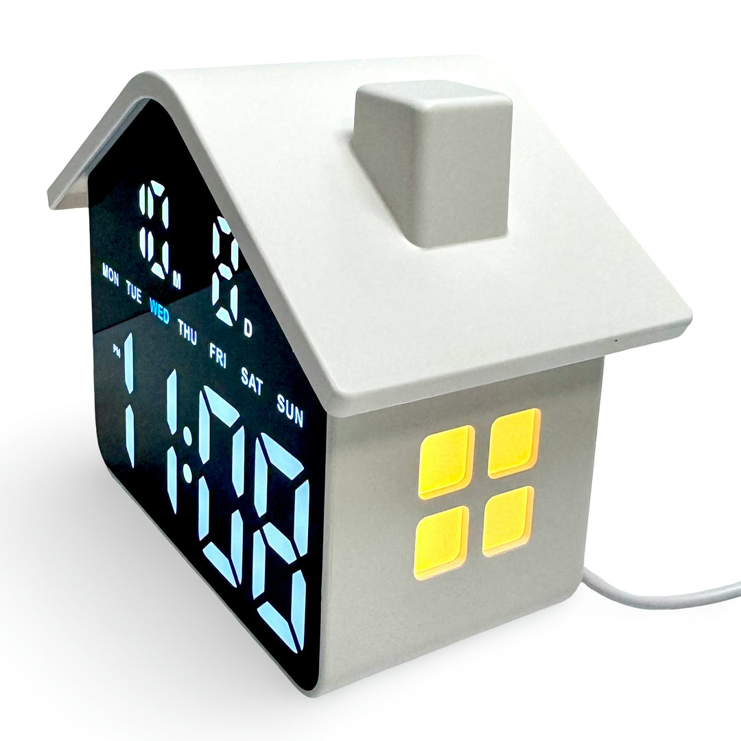 Checkmate Aviary USB Powered House Digital Day Date Desk Clock White 14cm TGH-8063WT 5