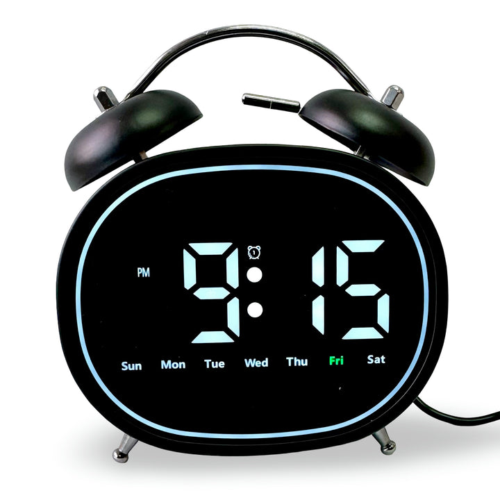 Checkmate Casper USB Powered Oval Twin Bell Digital Alarm Clock Black 15cm VGW-2739BK 1