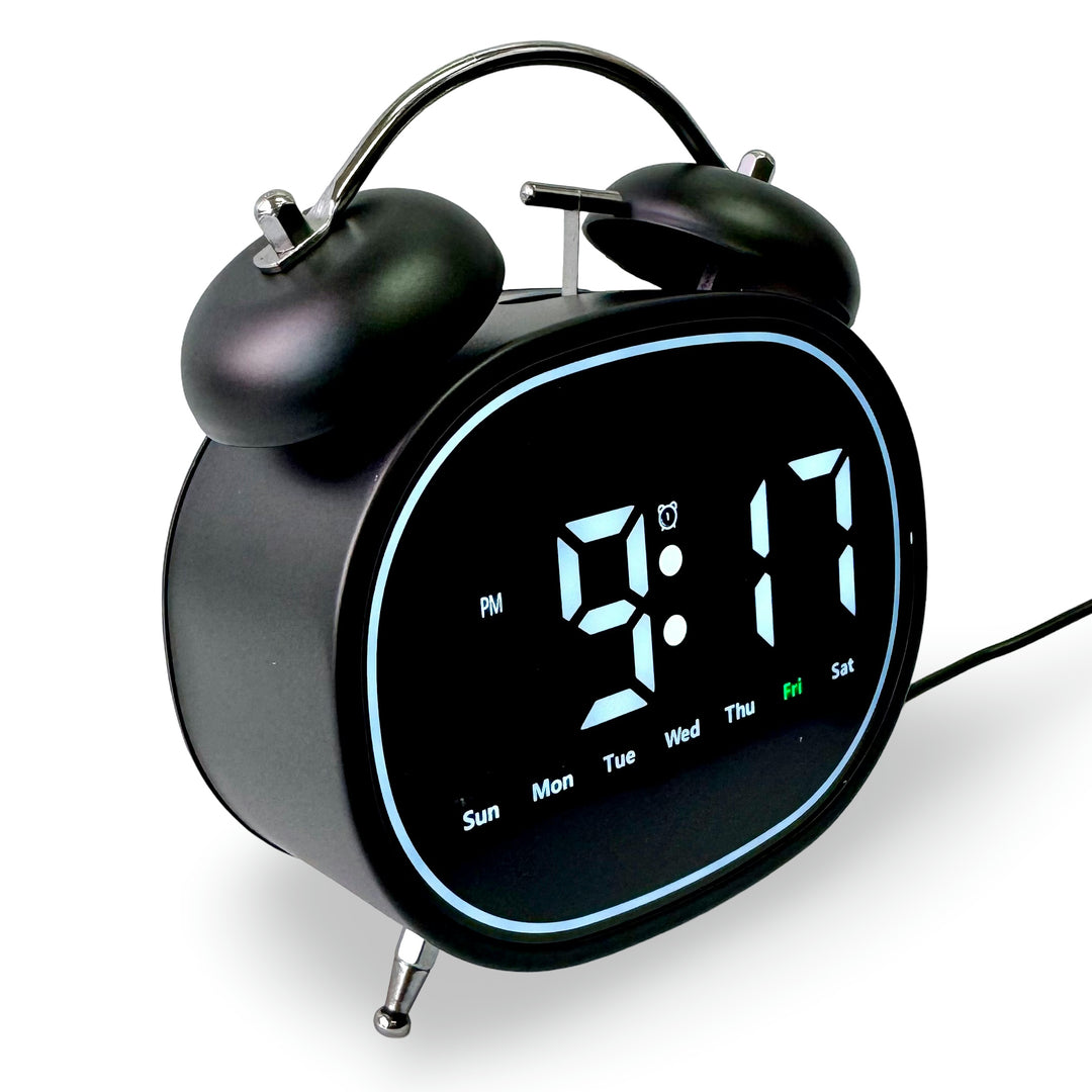 Checkmate Casper USB Powered Oval Twin Bell Digital Alarm Clock Black 15cm VGW-2739BK 2