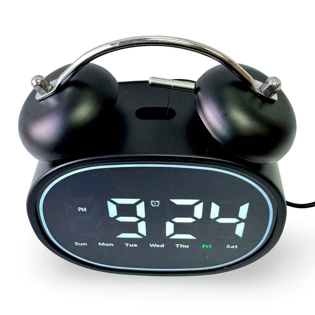 Checkmate Casper USB Powered Oval Twin Bell Digital Alarm Clock Black 15cm VGW-2739BK 3