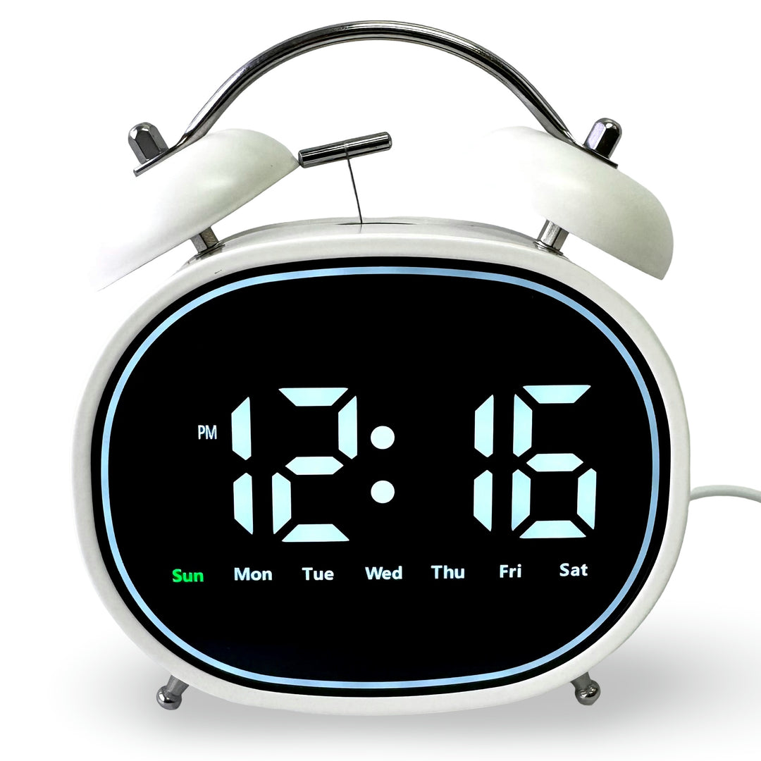 Checkmate Casper USB Powered Oval Twin Bell Digital Alarm Clock White 15cm VGW-2739WT 1