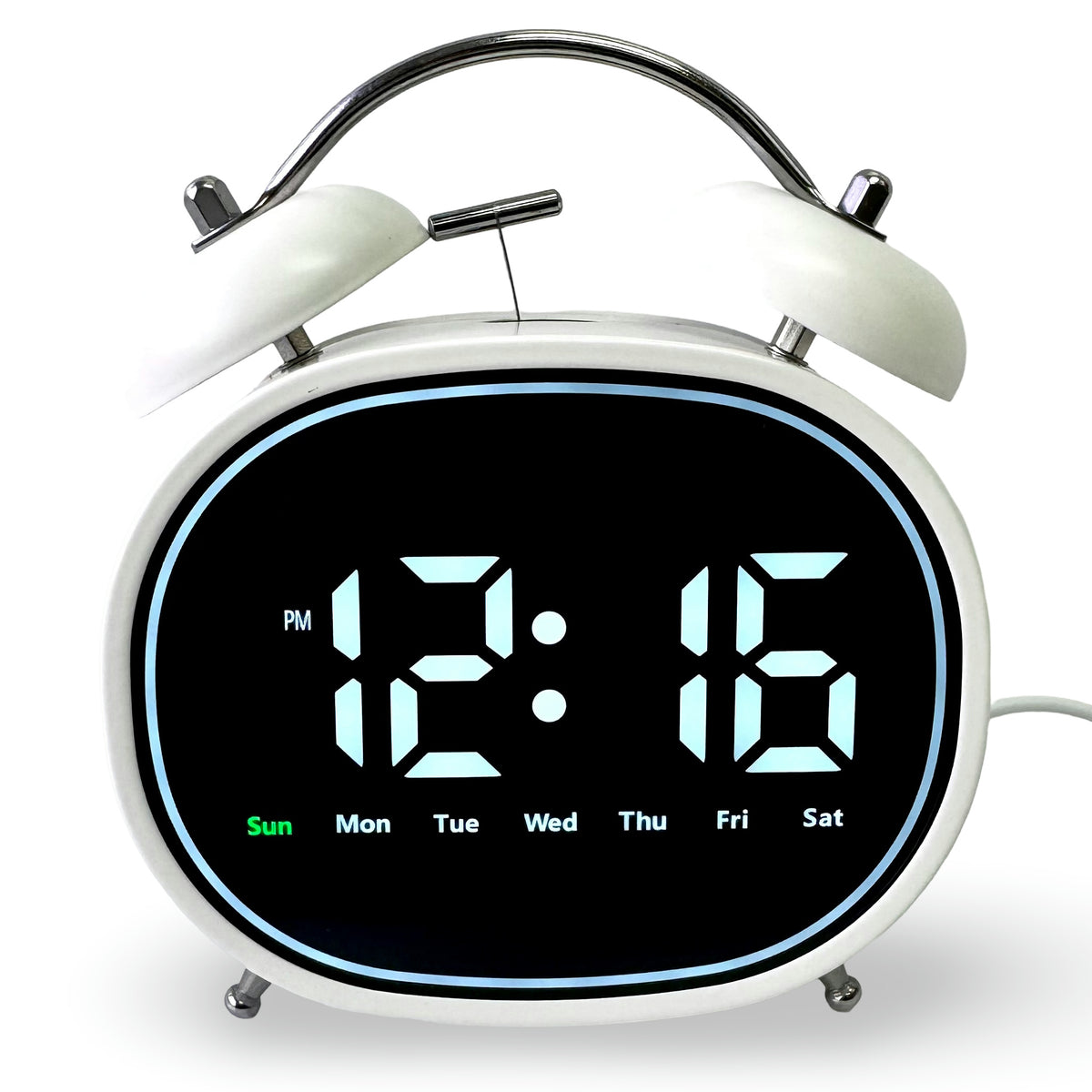 Checkmate Casper USB Powered Oval Twin Bell Digital Alarm Clock White 15cm VGW-2739WT 1