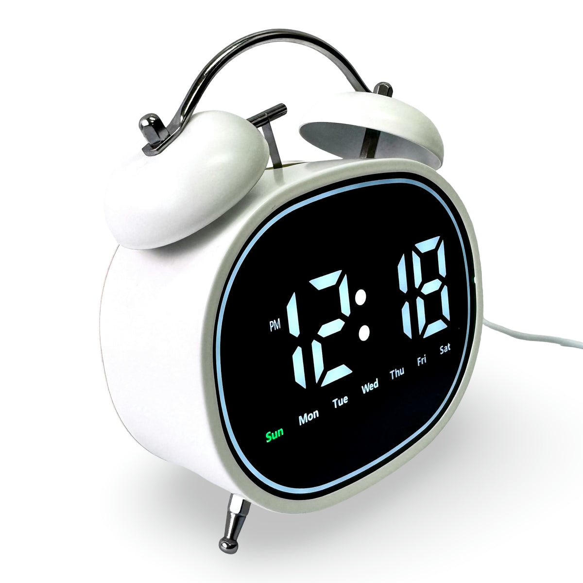 Checkmate Casper USB Powered Oval Twin Bell Digital Alarm Clock White 15cm VGW-2739WT 2