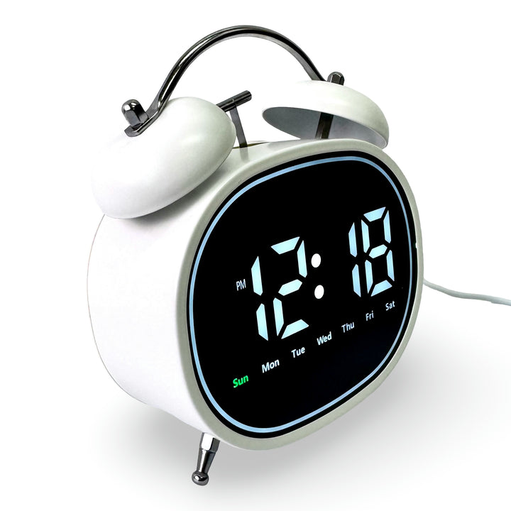 Checkmate Casper USB Powered Oval Twin Bell Digital Alarm Clock White 15cm VGW-2739WT 2