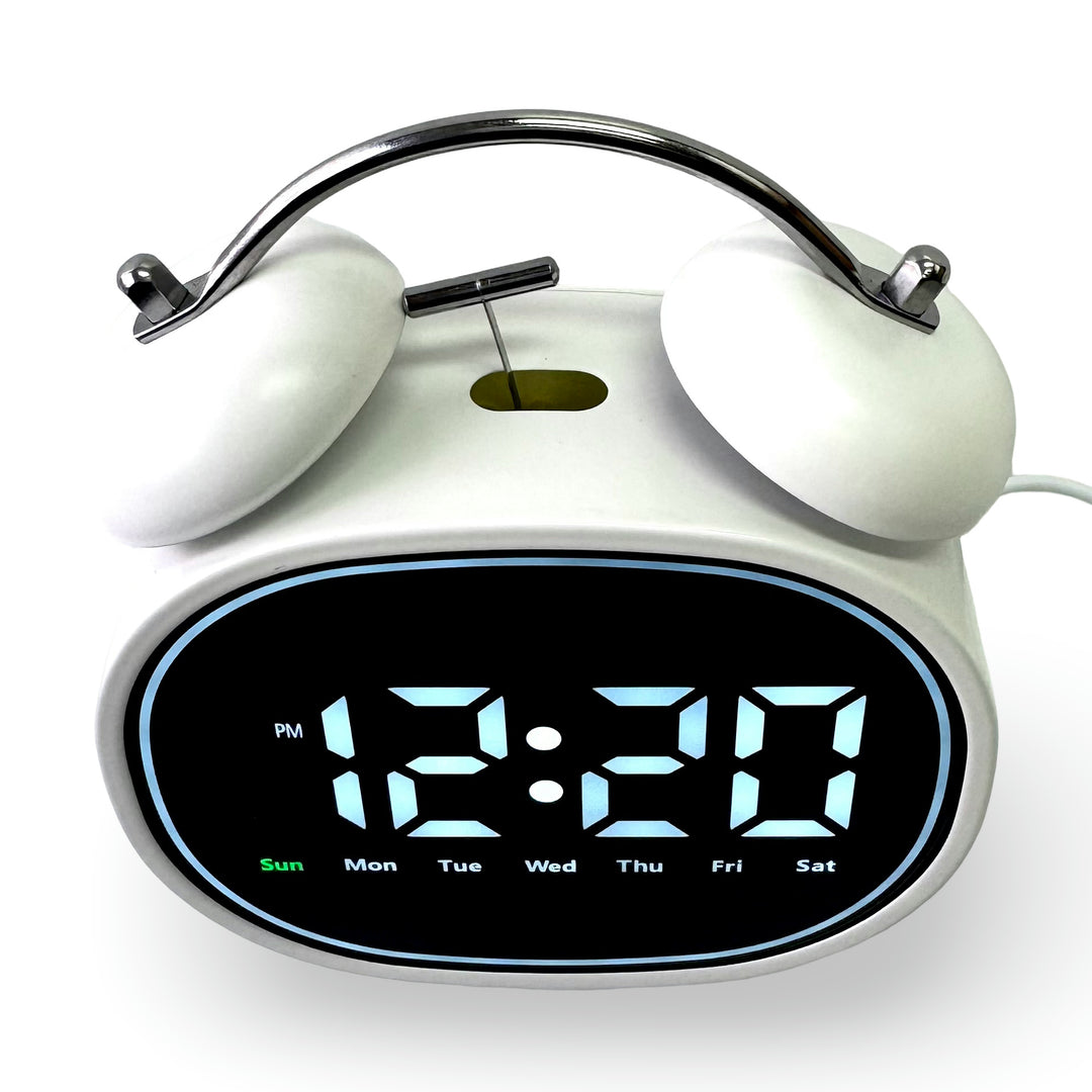 Checkmate Casper USB Powered Oval Twin Bell Digital Alarm Clock White 15cm VGW-2739WT 3