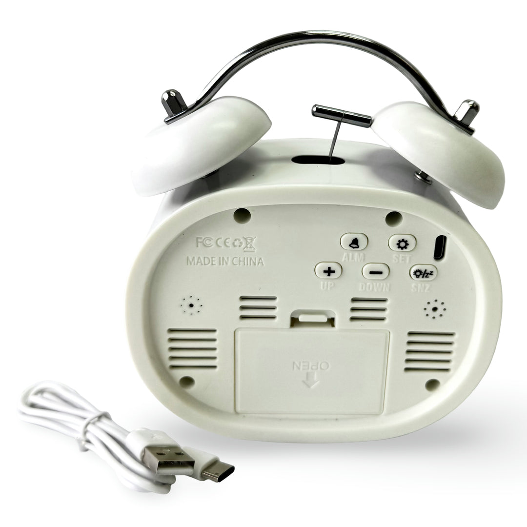 Checkmate Casper USB Powered Oval Twin Bell Digital Alarm Clock White 15cm VGW-2739WT 5
