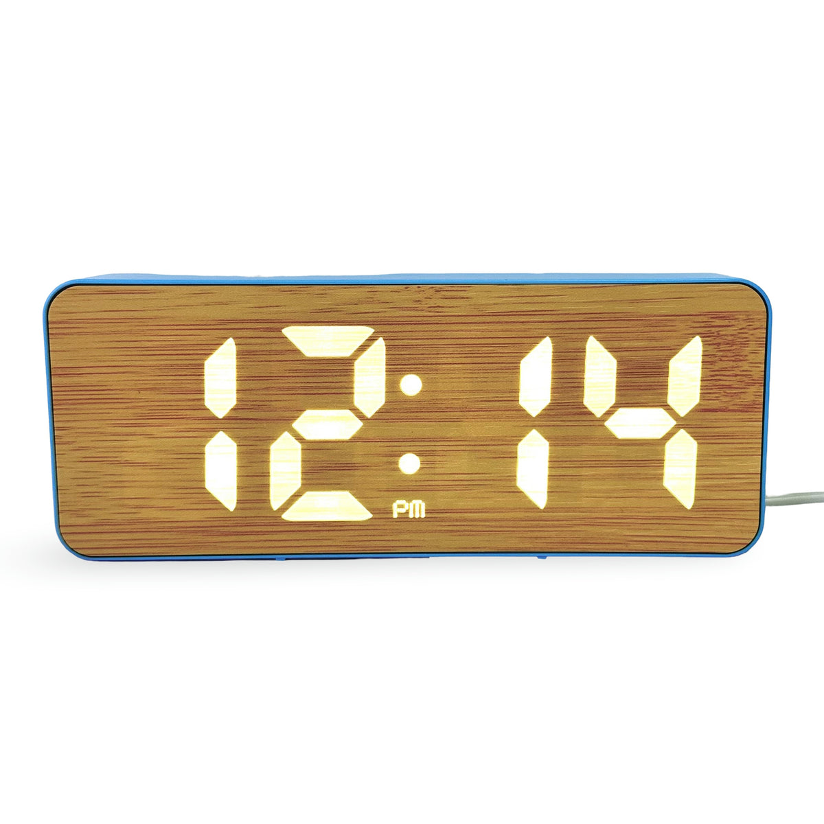 Checkmate Clive USB Powered Woodgrain Digital LED Alarm Clock Blue 15cm VGW-5821BL 1