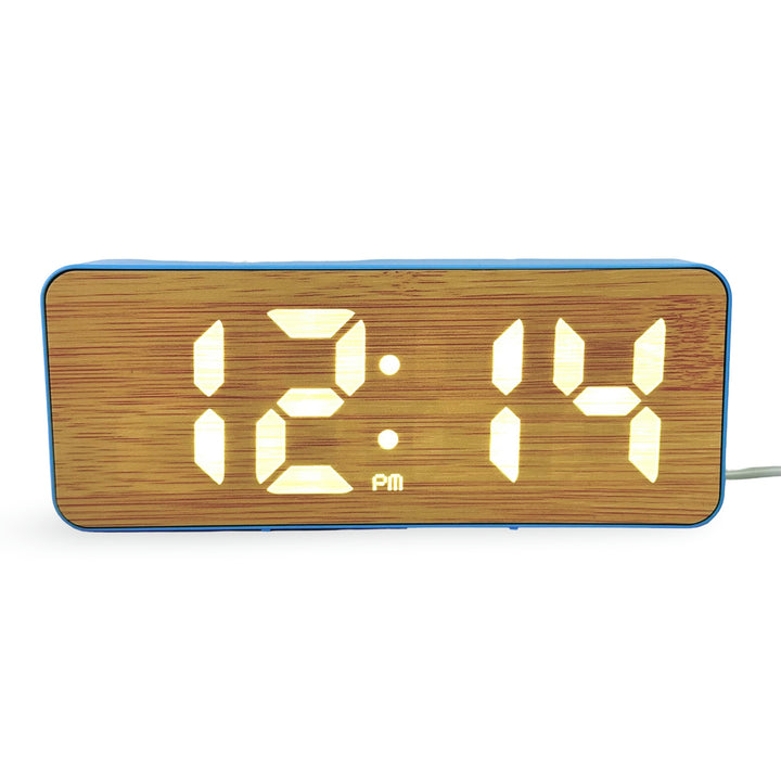 Checkmate Clive USB Powered Woodgrain Digital LED Alarm Clock Blue 15cm VGW-5821BL 1
