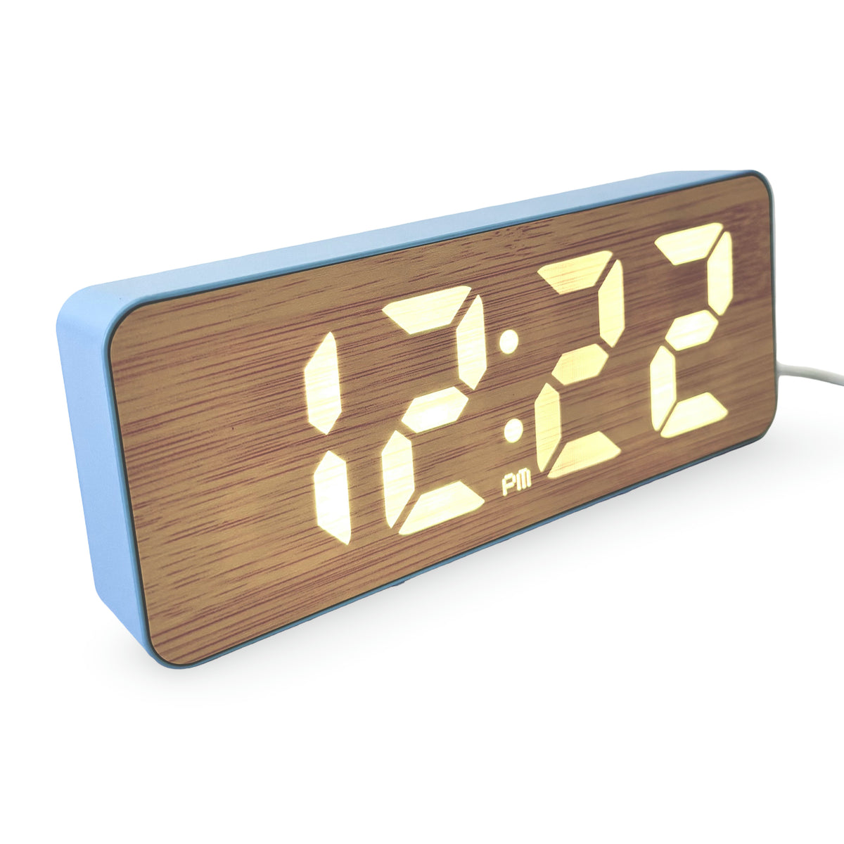 Checkmate Clive USB Powered Woodgrain Digital LED Alarm Clock Blue 15cm VGW-5821BL 2