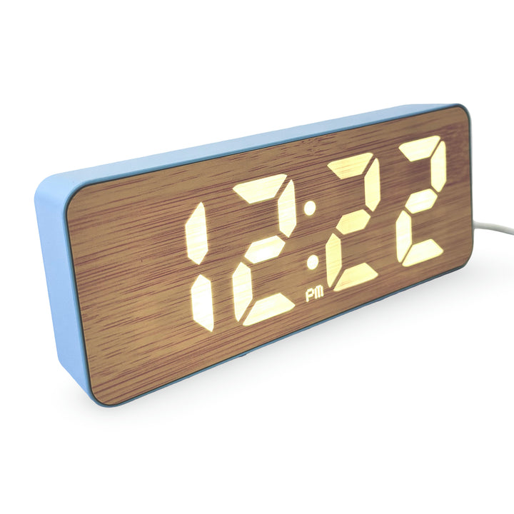 Checkmate Clive USB Powered Woodgrain Digital LED Alarm Clock Blue 15cm VGW-5821BL 2