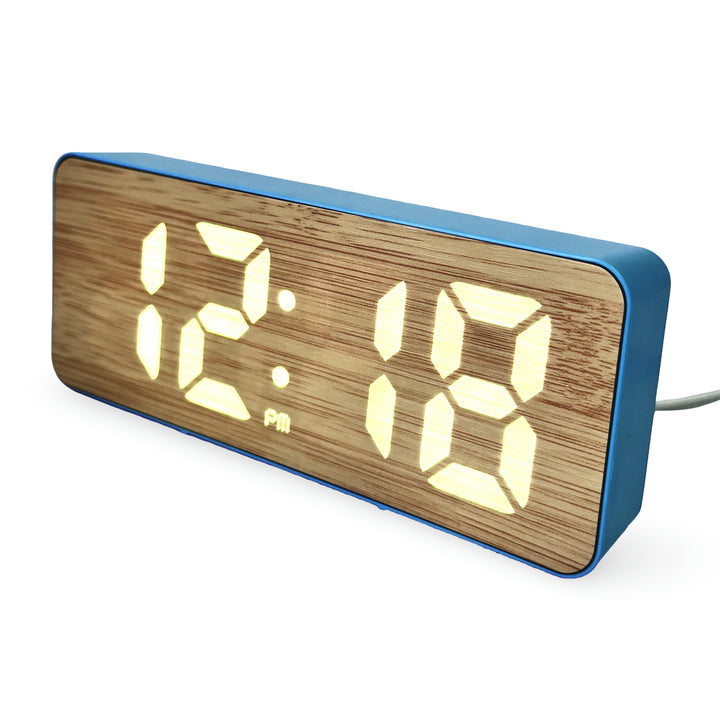 Checkmate Clive USB Powered Woodgrain Digital LED Alarm Clock Blue 15cm VGW-5821BL 3