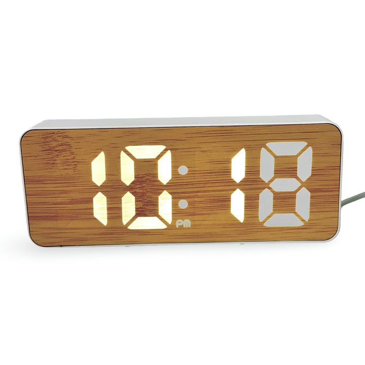 Checkmate Clive USB Powered Woodgrain Digital LED Alarm Clock White 15cm VGW-5821WT 1