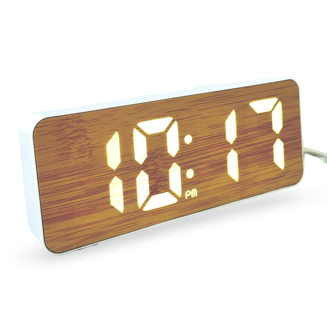 Checkmate Clive USB Powered Woodgrain Digital LED Alarm Clock White 15cm VGW-5821WT 2