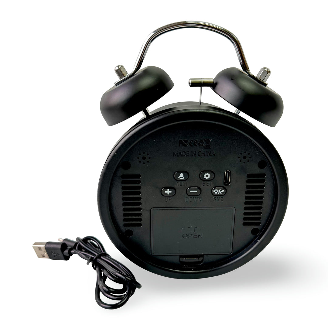 Checkmate Reggie USB Powered Round Twin Bell Digital Alarm Clock Black 17cm VGW-2738BK 5