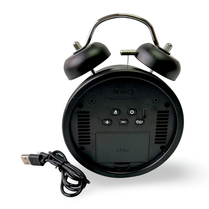 Checkmate Reggie USB Powered Round Twin Bell Digital Alarm Clock Black 17cm VGW-2738BK 5