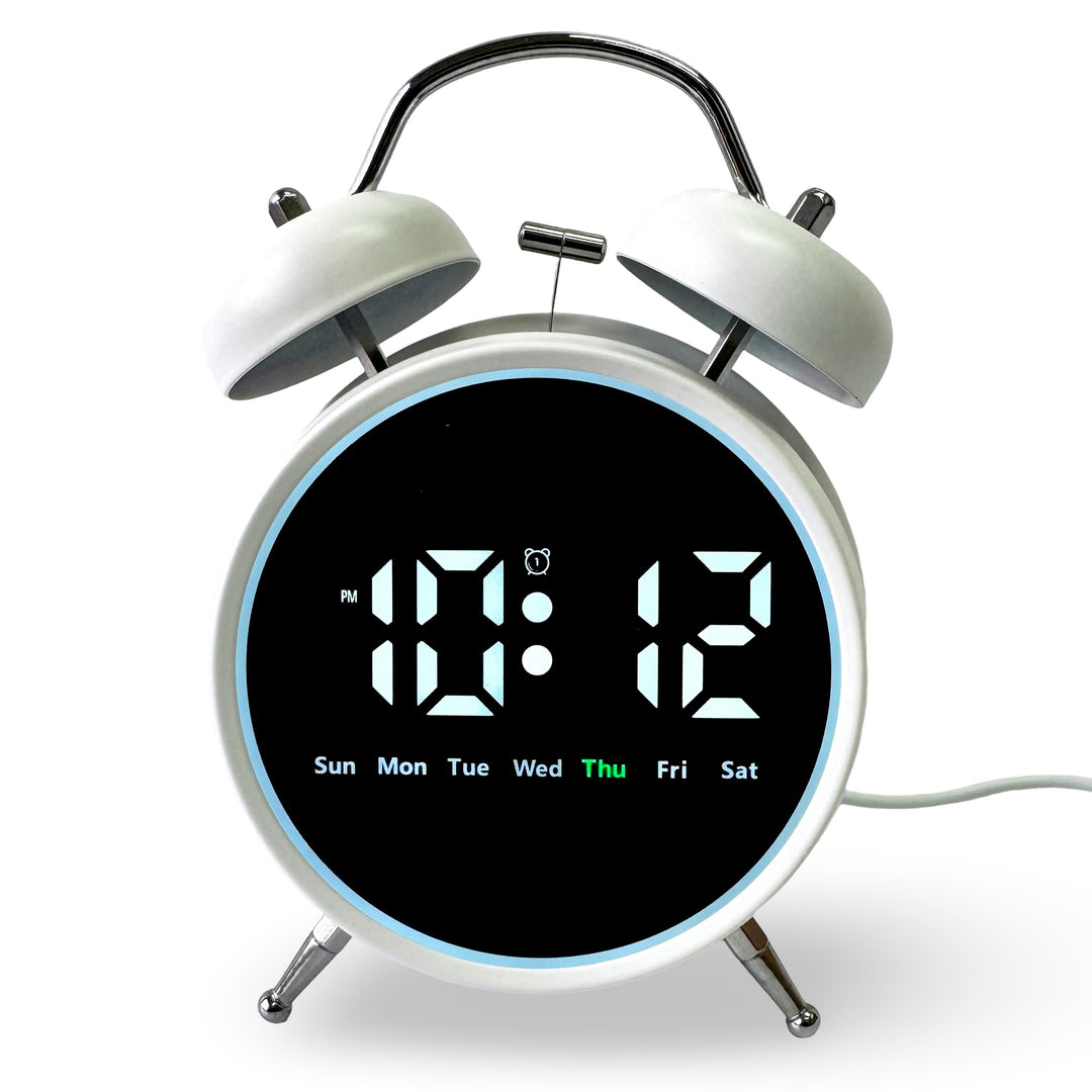 Checkmate Reggie USB Powered Round Twin Bell Digital Alarm Clock White 17cm VGW-2738WT 1