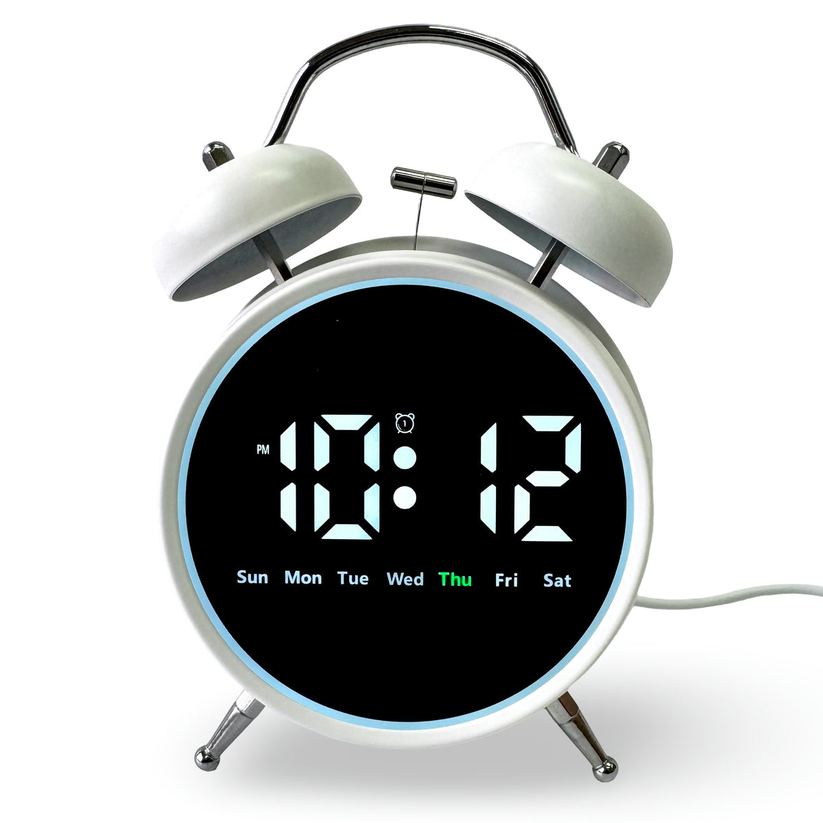 Checkmate Reggie USB Powered Round Twin Bell Digital Alarm Clock White 17cm VGW-2738WT 1