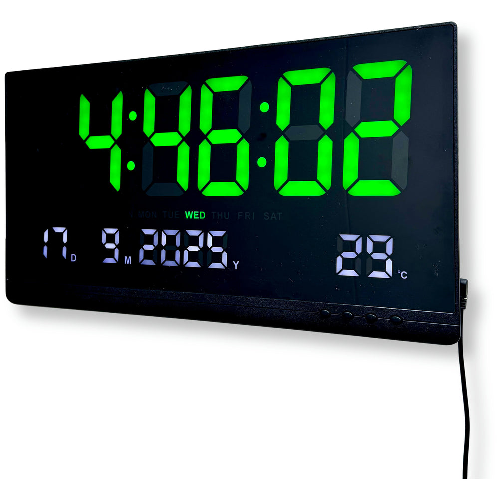 Checkmate Rigel USB Powered LED Date Temperature Wall Clock Green 48cm CTL-8025GN 2