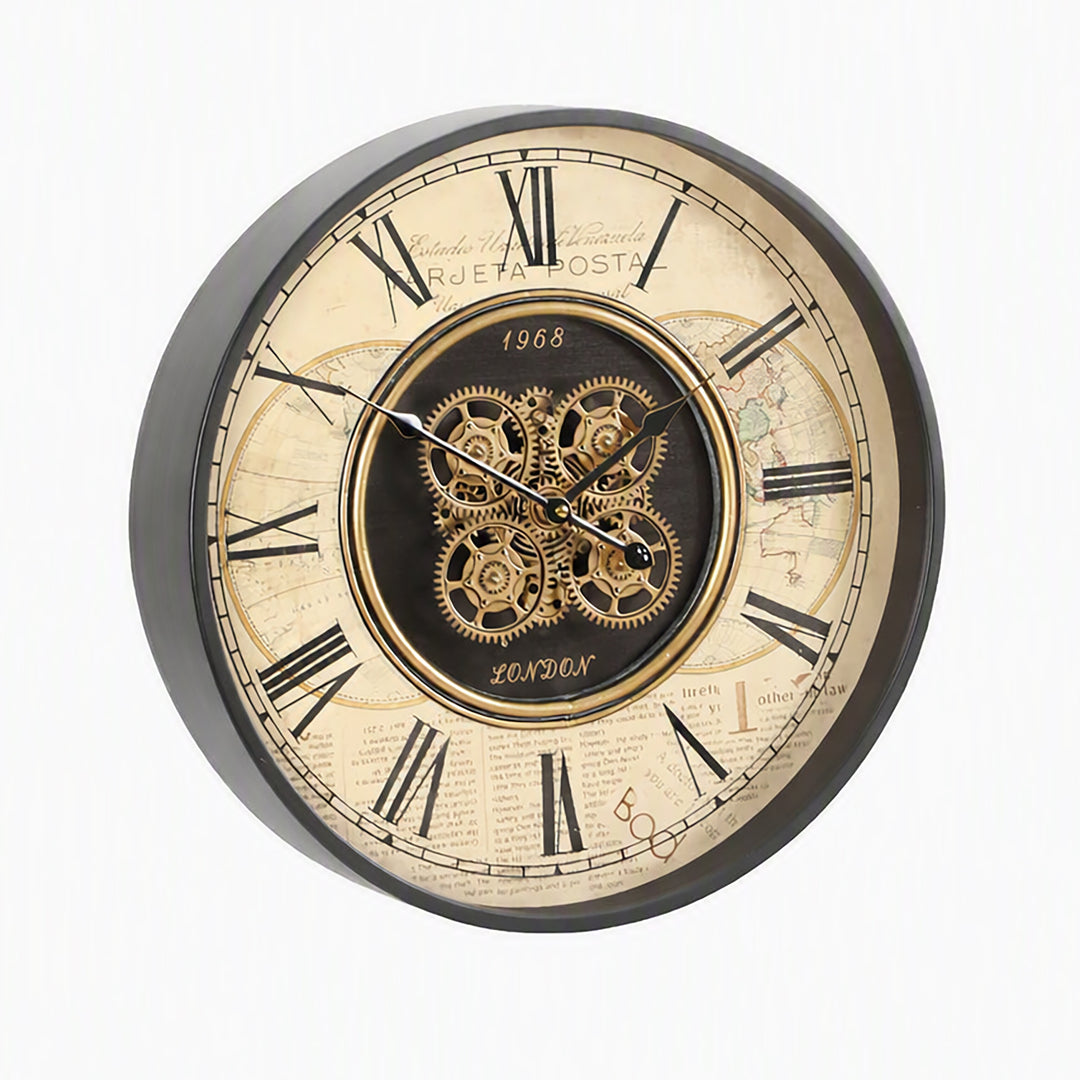 Chilli Decor 1968 London Old World Metal Moving Gears Wall Clock Beige 48cm TQ-E189 4 