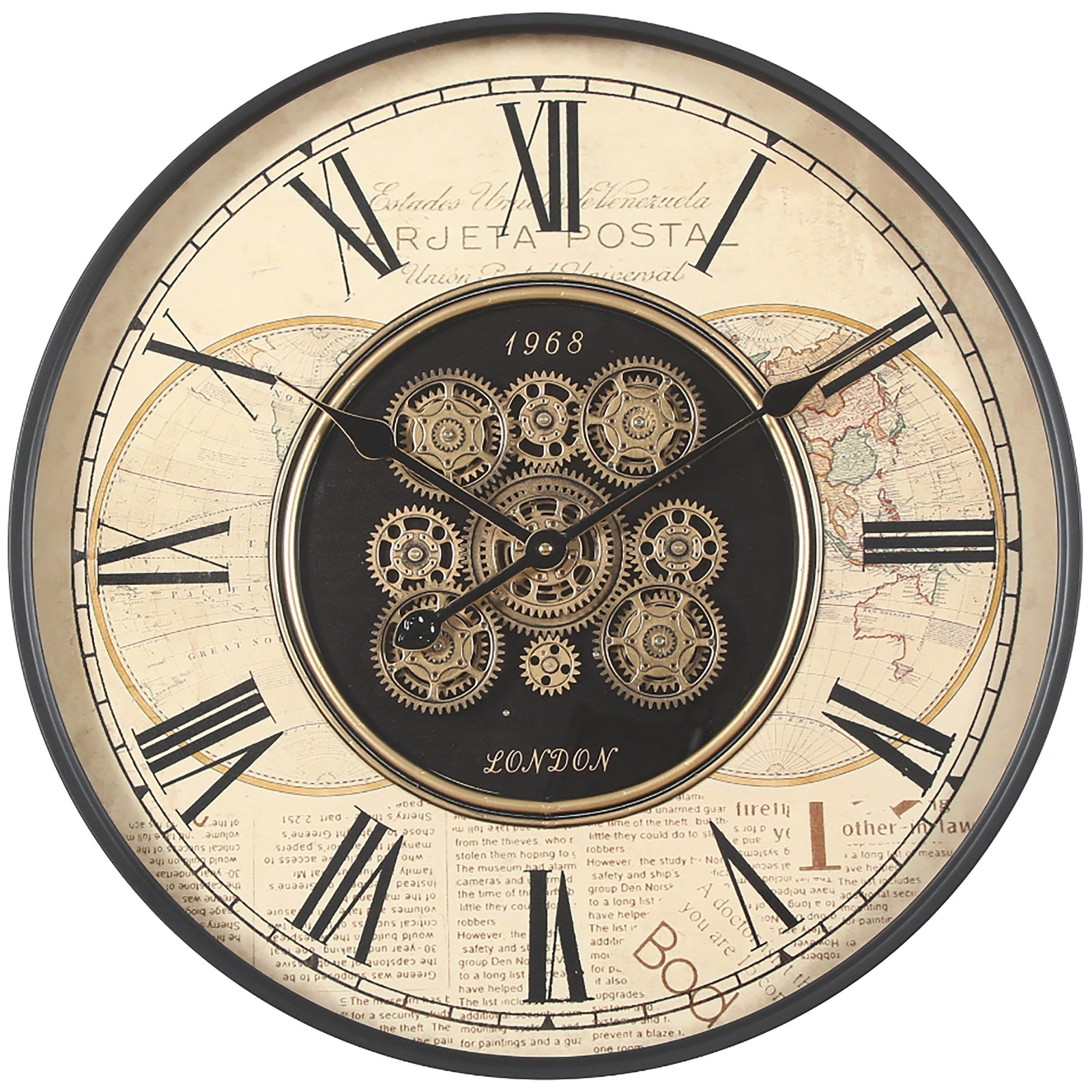 Chilli Decor 1968 London Old World Metal Moving Gears Wall Clock Beige 60cm TQ-E188 1 #size_60cm