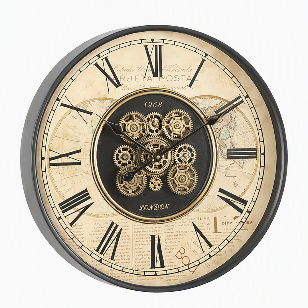 Chilli Decor 1968 London Old World Metal Moving Gears Wall Clock Beige 60cm TQ-E188 4 