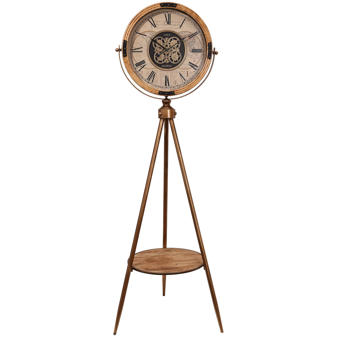 Chilli Decor 1968 London Wood Metal Tripod Moving Gears Floor Clock 185cm TQ-E237 1