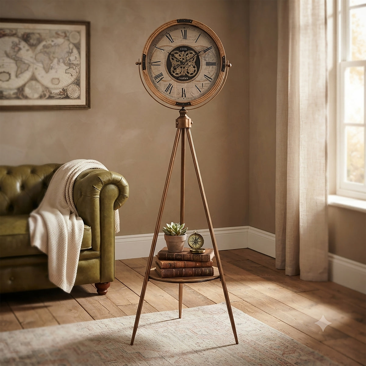 Chilli Decor 1968 London Wood Metal Tripod Moving Gears Floor Clock 185cm TQ-E237 2