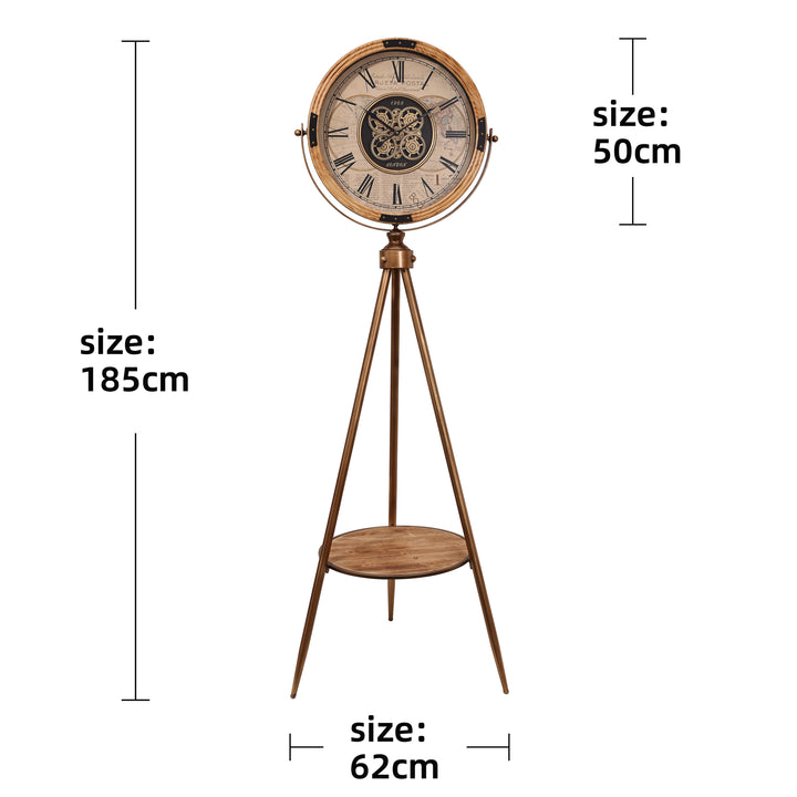 Chilli Decor 1968 London Wood Metal Tripod Moving Gears Floor Clock 185cm TQ-E237 4