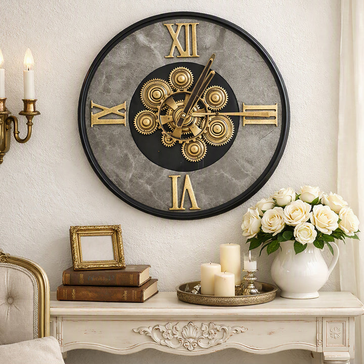 Chilli Decor 2 in 1 Lester Baroque Metal Moving Gears Side Table Floor Clock 58cm TQ-E75 Lifestyle 1