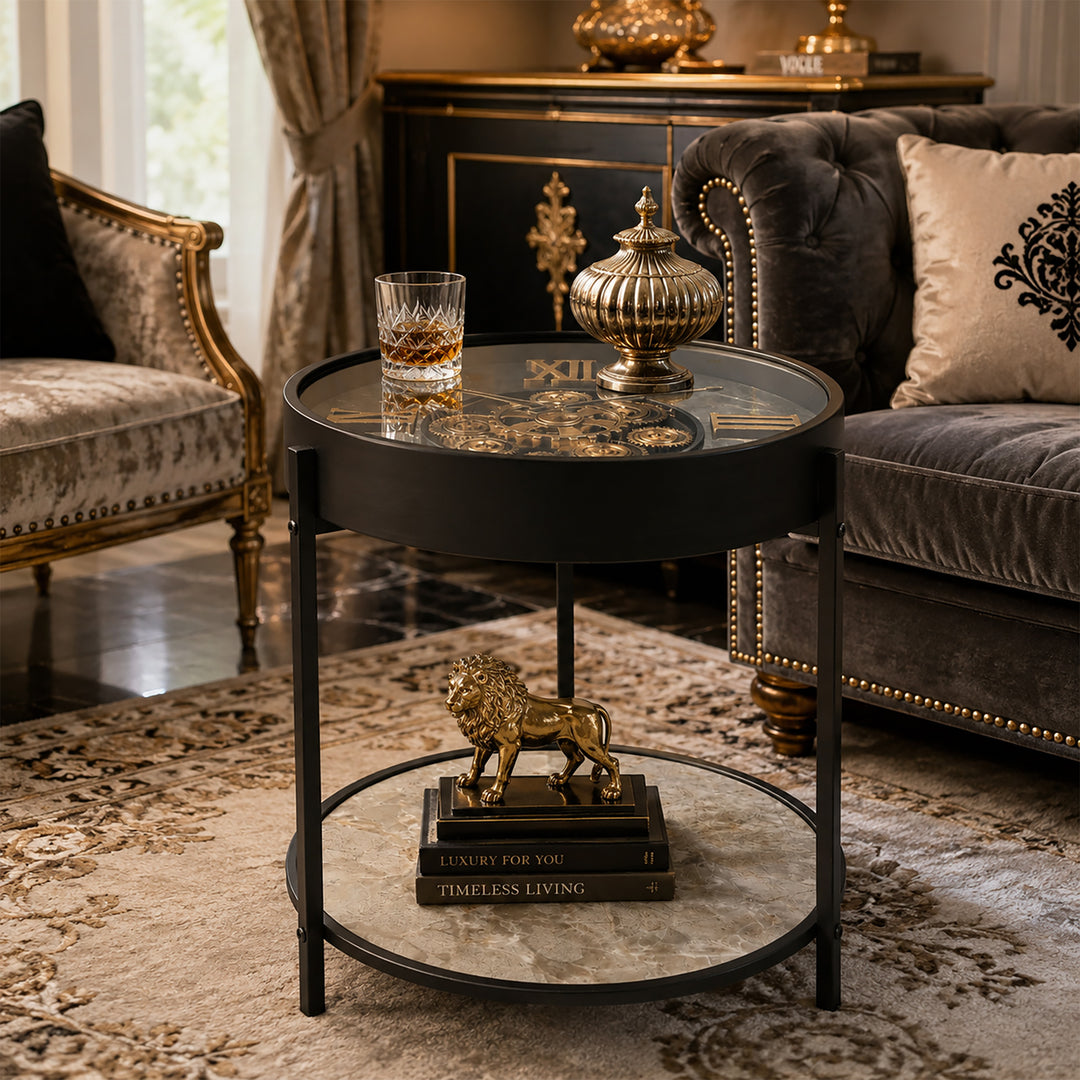 Chilli Decor 2 in 1 Lester Baroque Metal Moving Gears Side Table Floor Clock 58cm TQ-E75 Lifestyle 2