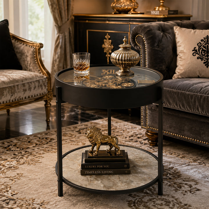 Chilli Decor 2 in 1 Lester Baroque Metal Moving Gears Side Table Floor Clock 58cm TQ-E75 Lifestyle 2