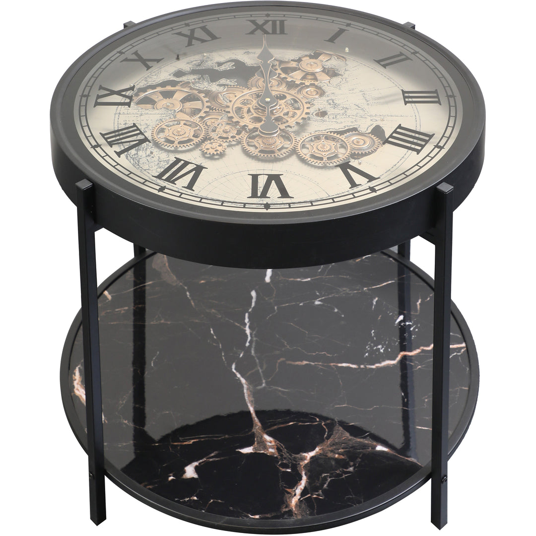 Chilli Decor 2 in 1 Marco World Map Metal Moving Gears Side Table Floor Clock 67cm TQ-E89 1