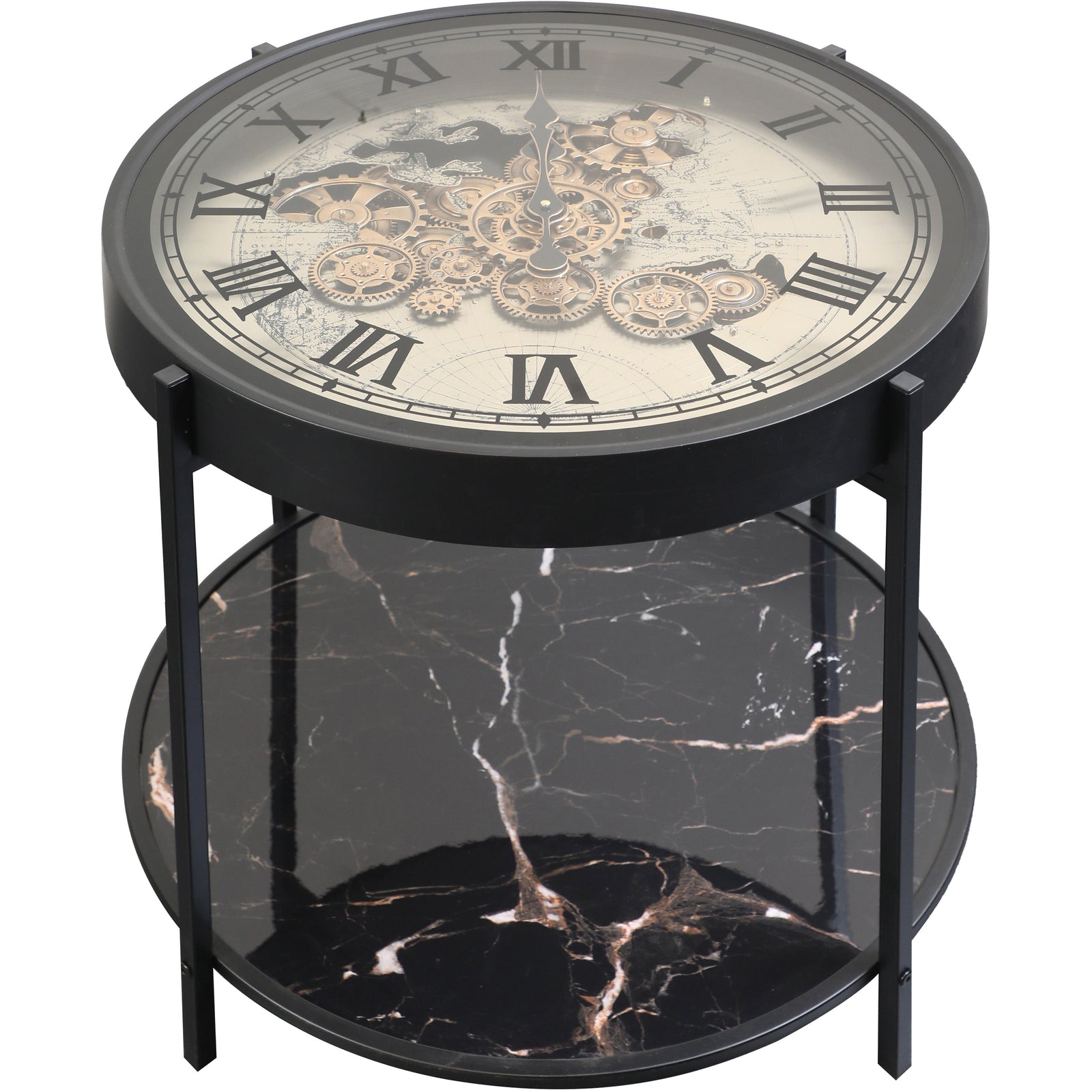 Chilli Decor 2 in 1 Marco World Map Metal Moving Gears Side Table Floor Clock 67cm TQ-E89 1