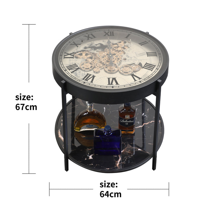 Chilli Decor 2 in 1 Marco World Map Metal Moving Gears Side Table Floor Clock 67cm TQ-E89 3