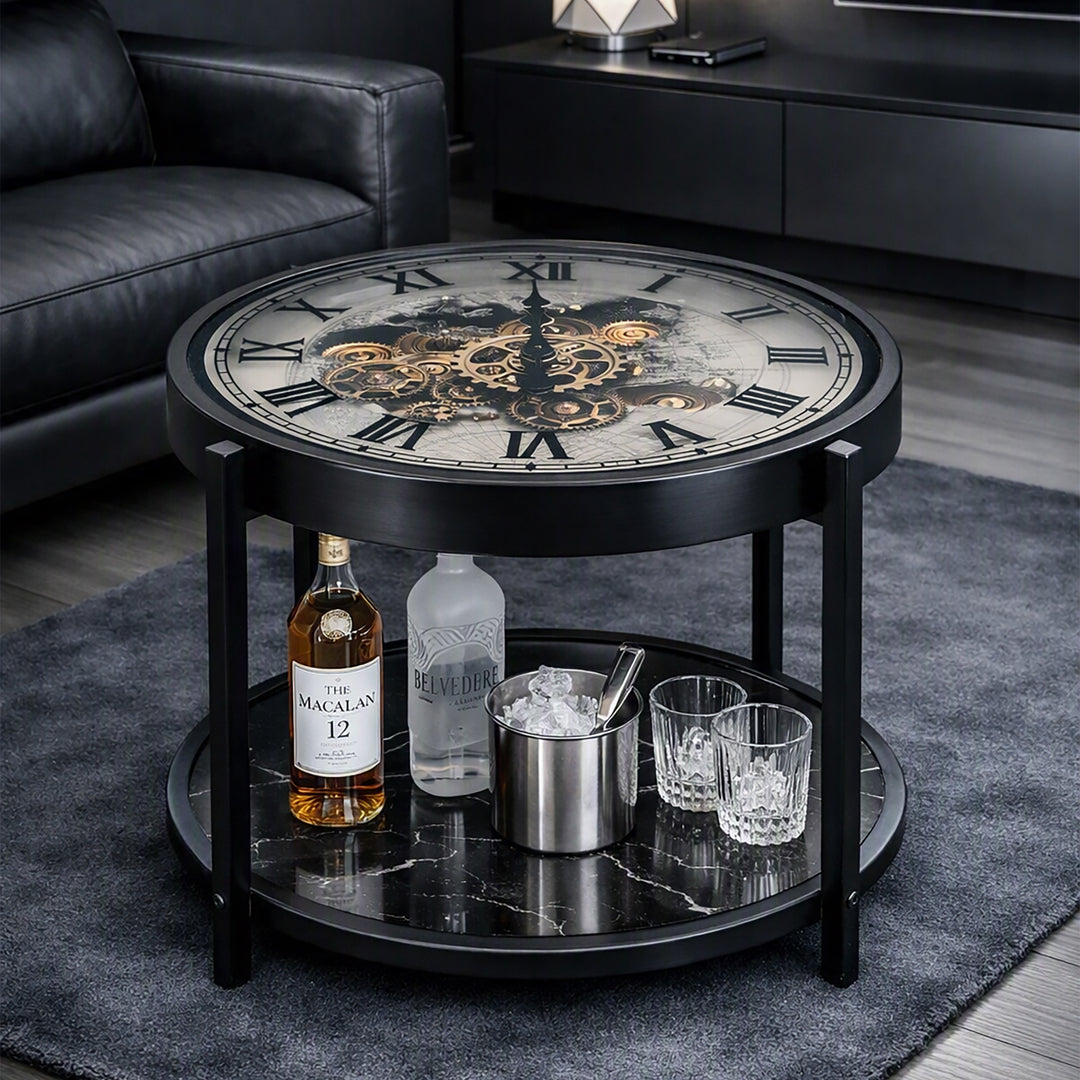 Chilli Decor 2 in 1 Marco World Map Metal Moving Gears Side Table Floor Clock 67cm TQ-E89 5